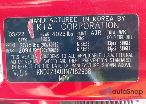 2022 Kia Soul Lx z USA, uszkodzony, nr VIN KNDJ23AU1N7182968